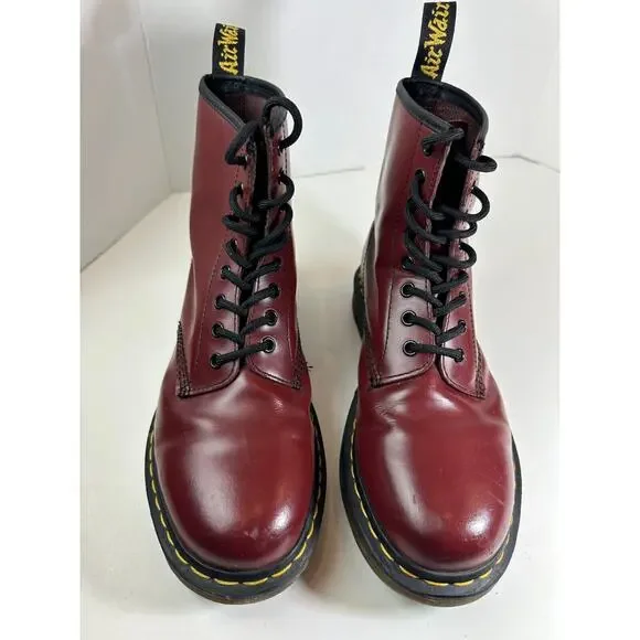 Doc Dr. Martens 1460 Leather Boots Cherry Red Lace Up US Women's Size 10 Men's 9 - Picture 10 of 16